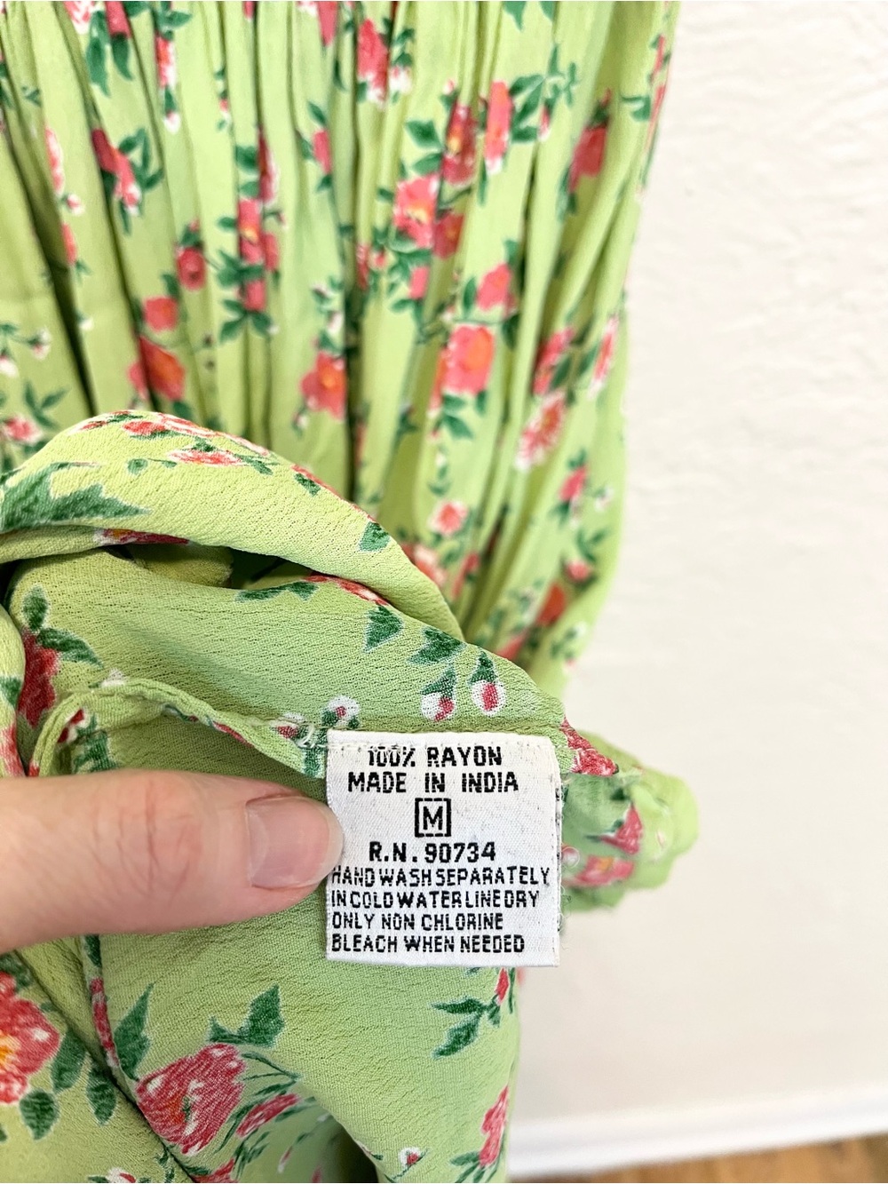 Vintage 90s Y2K Dress Green Pink Floral Beaded Smocked Cottagecore Boho Retro M - Picture 9 of 13